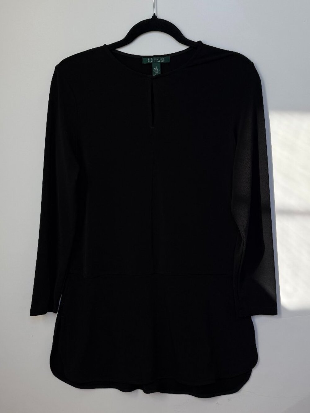 Lauren Ralph Lauren Women's Small Black Knit Tunic Top KeyHole Long Sleeve